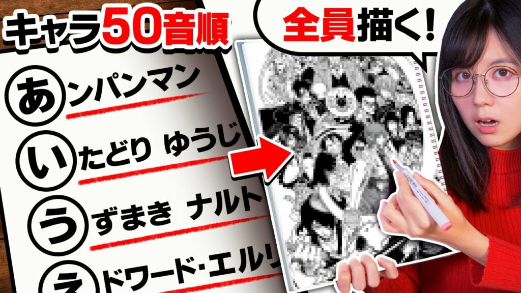 五十音順で「人気マンガの集合イラスト」紙いっぱい描いたら楽し過ぎました…