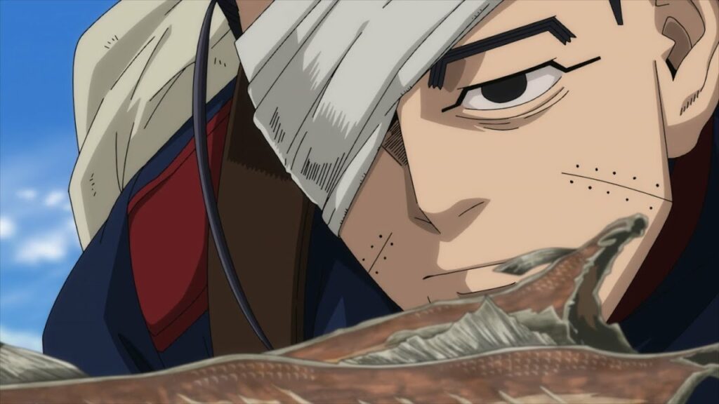 Golden Kamuy – Ogata on the ship / dried cod scene